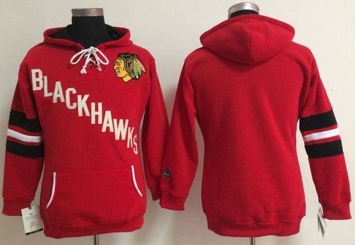 Chicago Blackhawks Blank Red Women's Old Time Heidi NHL Hoodie - Click Image to Close
